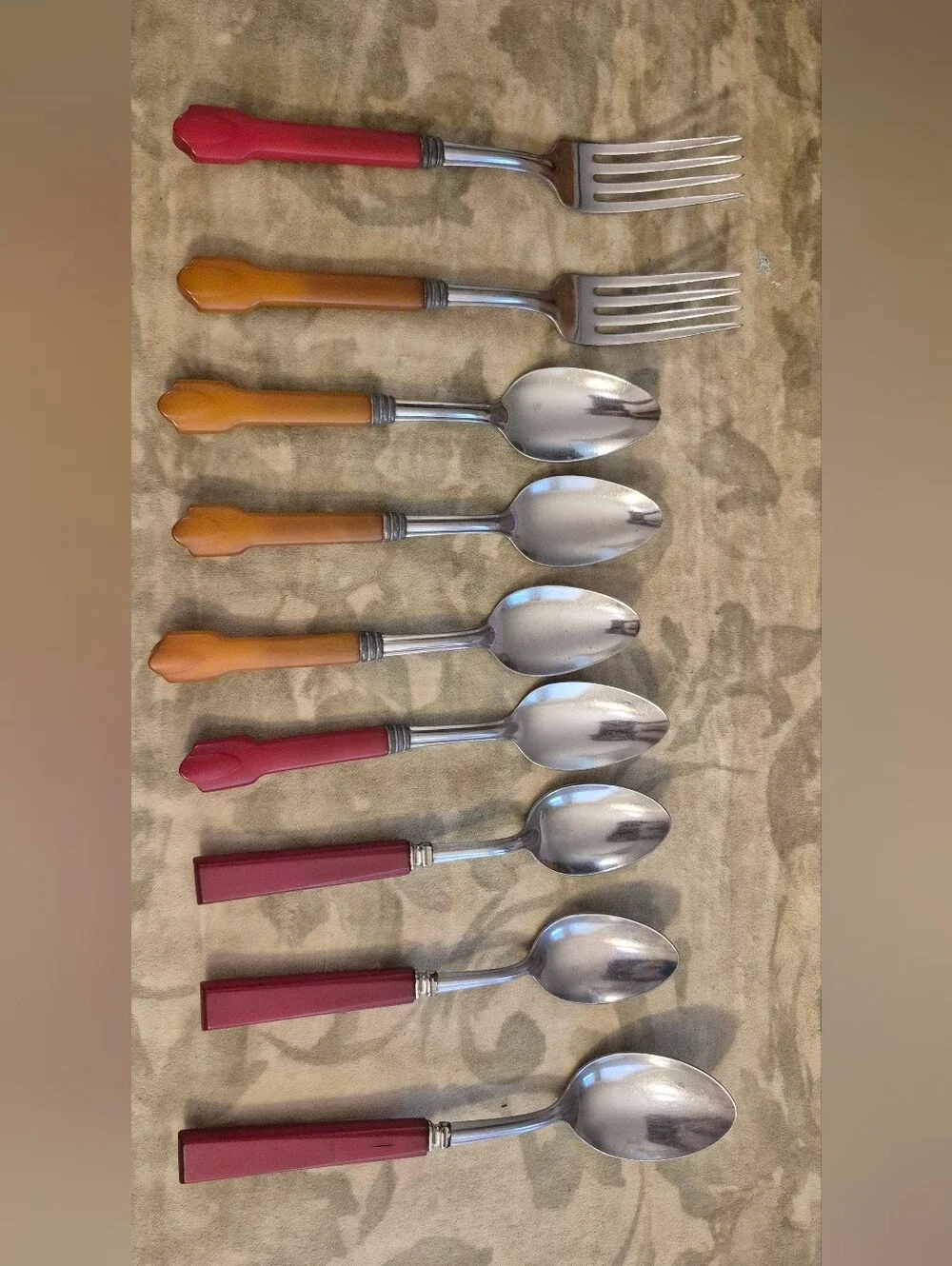 9 Stabrite Bakelite Flatware-Butterscotch & Cherry